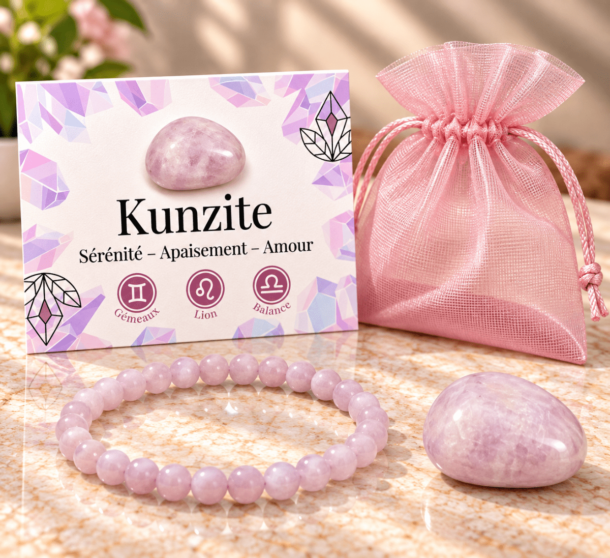 Pack "Tendresse lila" Kunzite Brésil AA - La Boite à Cailloux