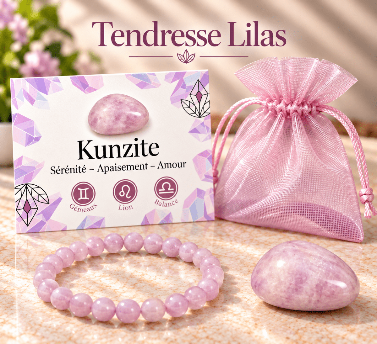 Pack "Tendresse lilas" Kunzite Brésil AA - La Boite à Cailloux