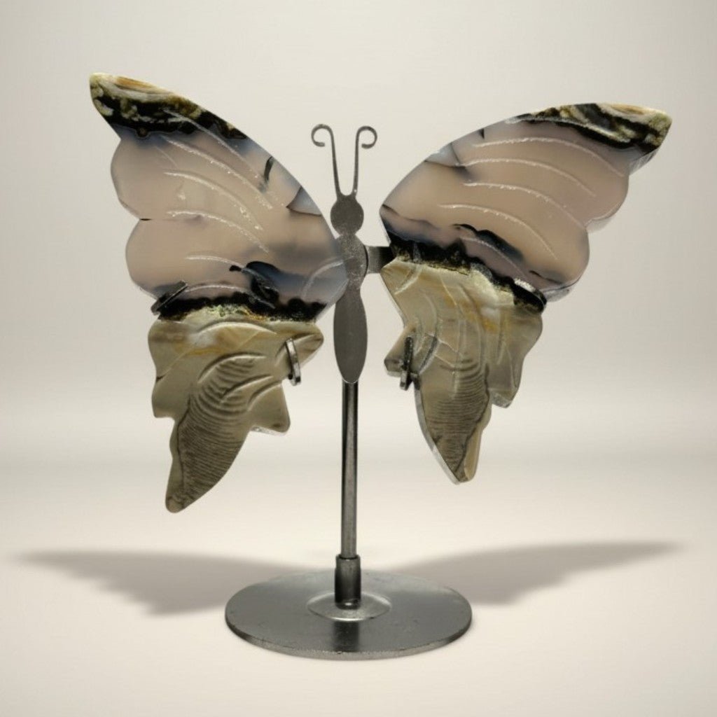 Papillon agate Brésil AA sur socle - La Boite à Cailloux
