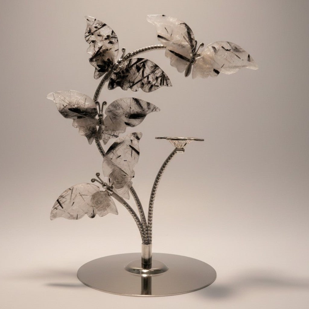 Papillon quartz avec inclusions de tourmaline Brésil AA sur socle - La Boite à Cailloux