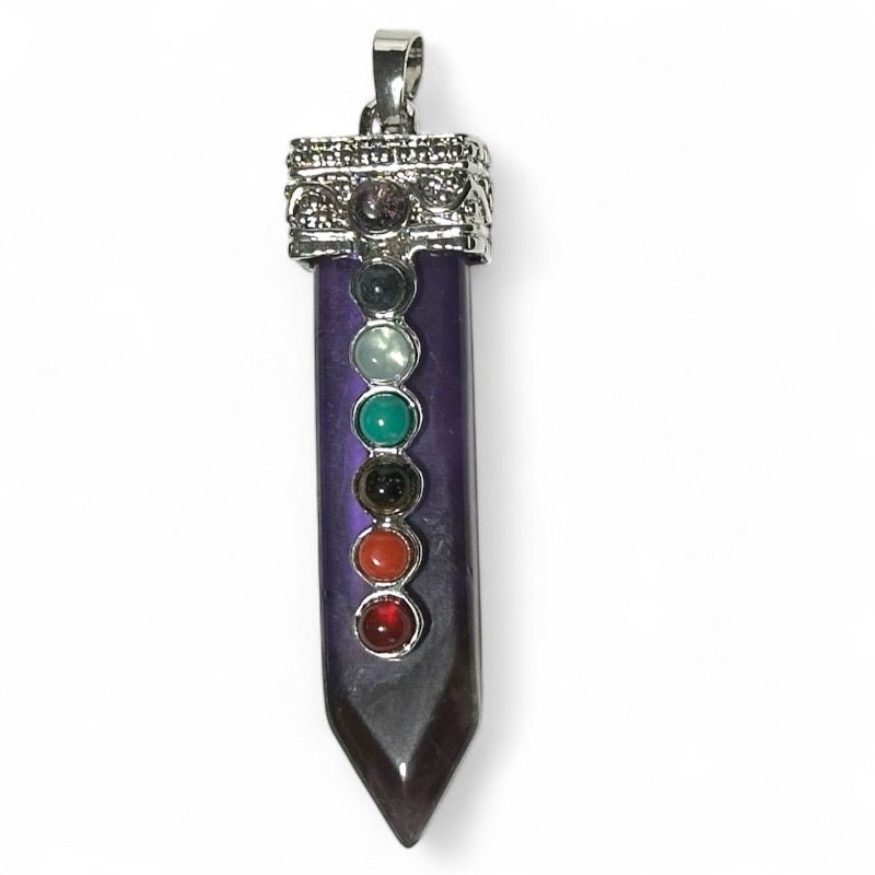 Pendentif 7 chakras améthyste Brésil A - La Boite à Cailloux