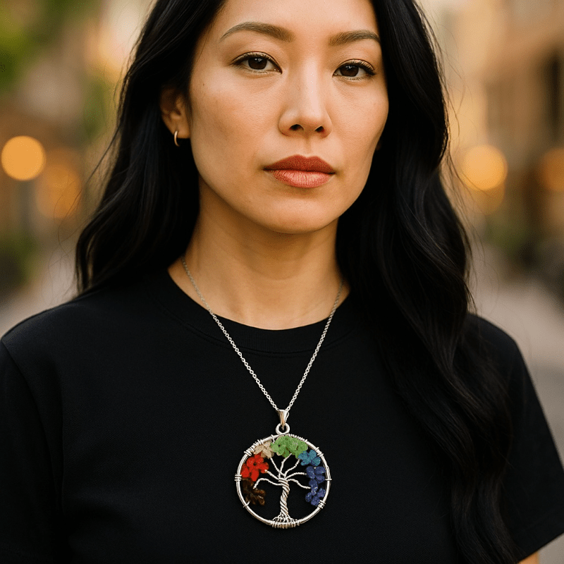 Pendentif 7 chakras "arbre de vie" - La Boite à Cailloux