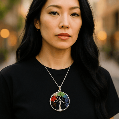 Pendentif 7 chakras "arbre de vie" - La Boite à Cailloux