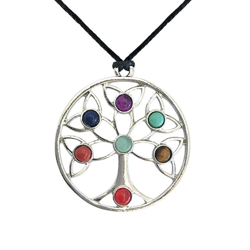 Pendentif 7 chakras "arbre de vie" + cordon - La Boite à Cailloux