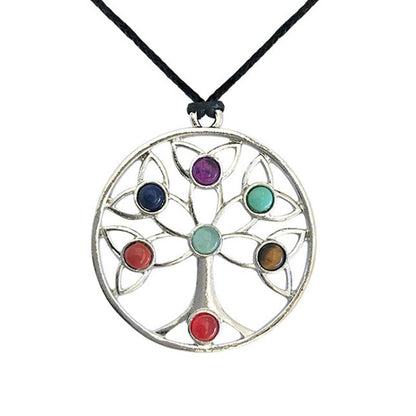 Pendentif 7 chakras "arbre de vie" + cordon - La Boite à Cailloux