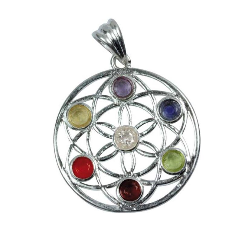 Pendentif 7 chakras fleur de vie - La Boite à Cailloux