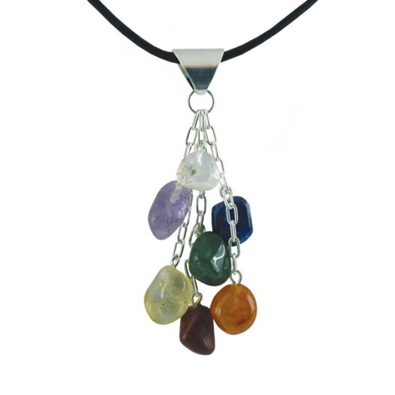 Pendentif 7 chakras petites pierres roulées - La Boite à Cailloux
