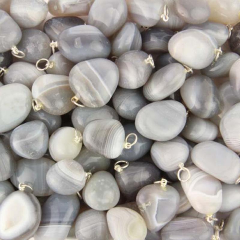 Pendentif agate grise Inde A (pierre roulée) - La Boite à Cailloux