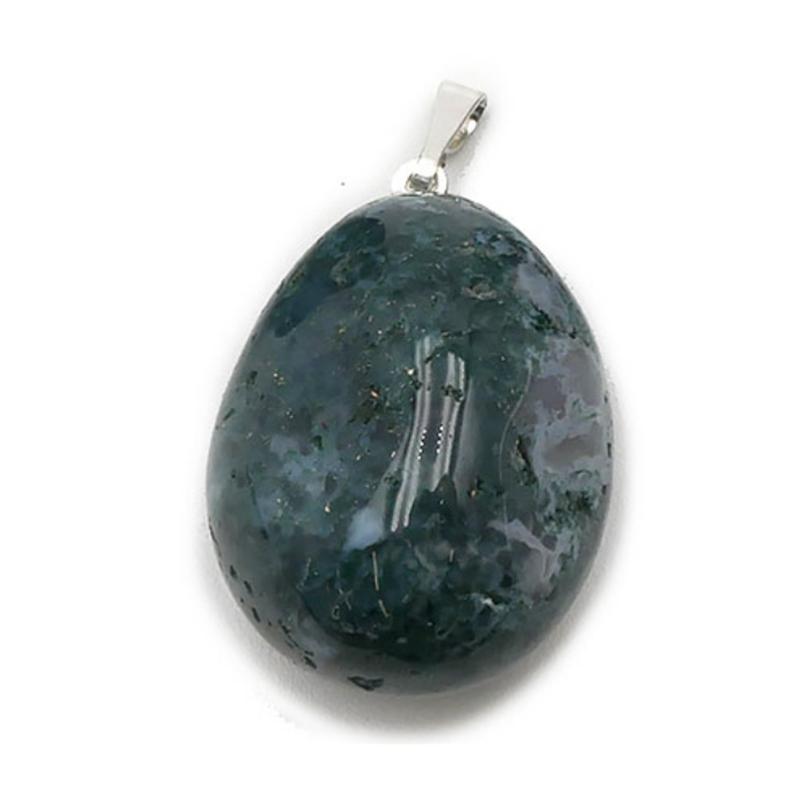 Pendentif agate mousse Brésil AA (pierre roulée) - La Boite à Cailloux