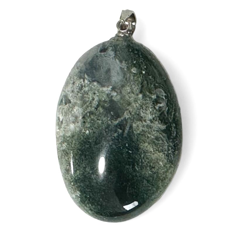 Pendentif agate mousse Brésil AA (pierre roulée) - La Boite à Cailloux