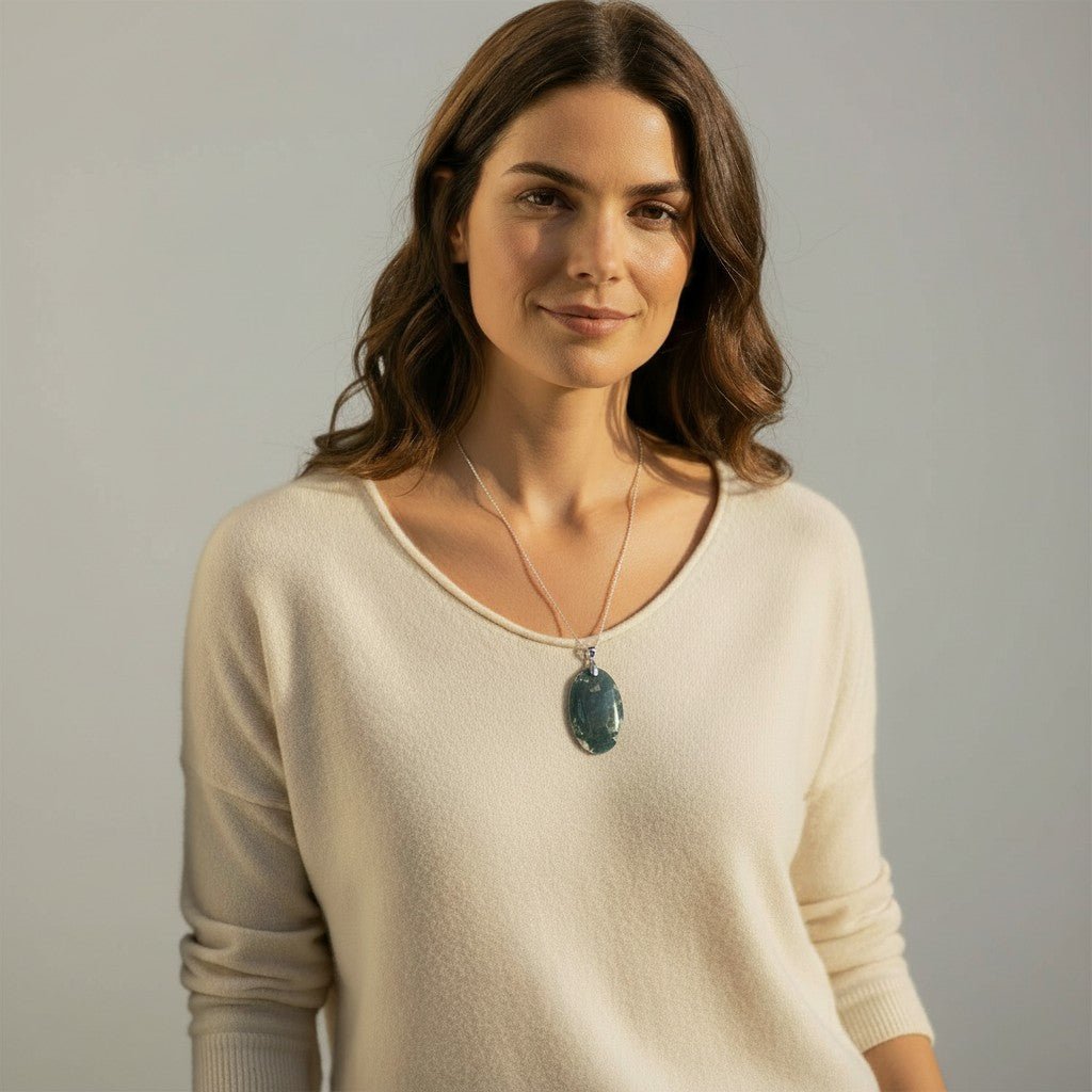 Pendentif agate mousse Inde AAA acier inoxydable - La Boite à Cailloux