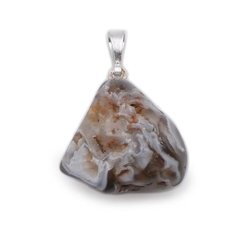 Pendentif agate plume Brésil A (pierre roulée) - La Boite à Cailloux