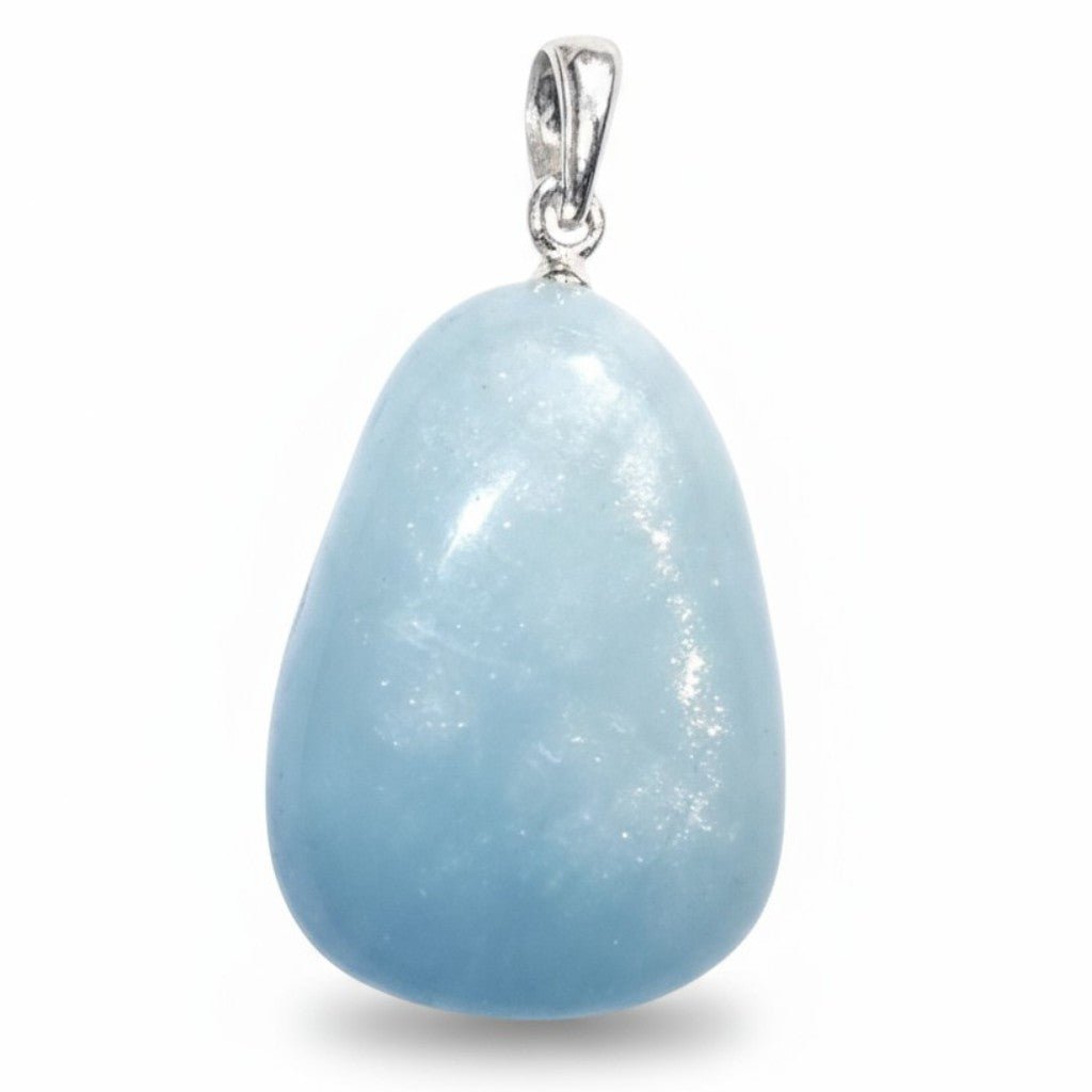 Pendentif aigue marine Brésil A pierre roulée boucle argent 925 - La Boite à Cailloux