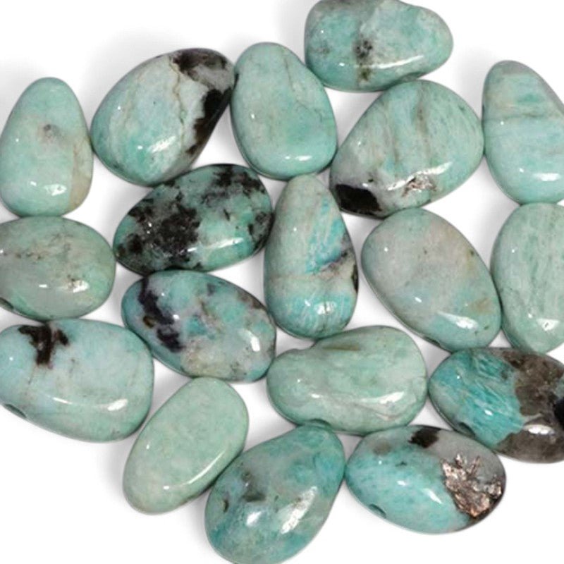 Pendentif amazonite Madagascar A (pierre trouée) + cordon - La Boite à Cailloux