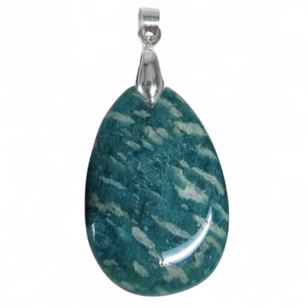 Pendentif amazonite Russie A (pierre plate) - La Boite à Cailloux
