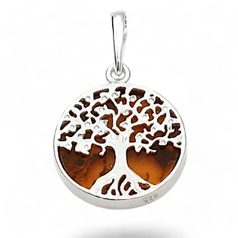 Pendentif ambre cognac Lituanie AA argent 925 (arbre de vie) - La Boite à Cailloux