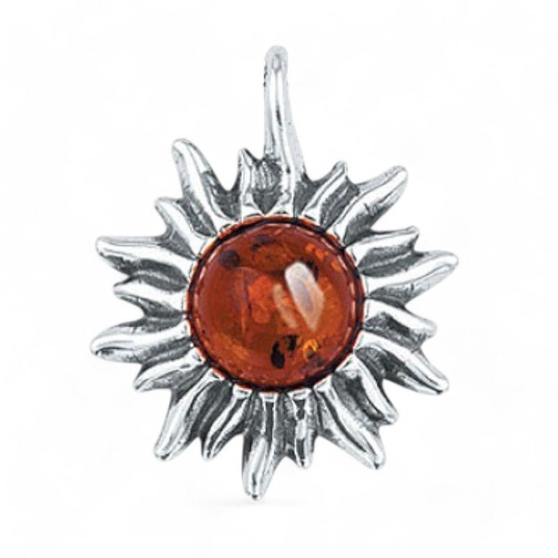 Pendentif ambre cognac Lituanie AA argent 925 (soleil) - La Boite à Cailloux