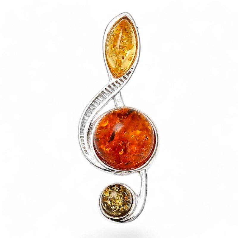 Pendentif ambre multicolore Lituanie AA argent 925 (clef de sol) - La Boite à Cailloux