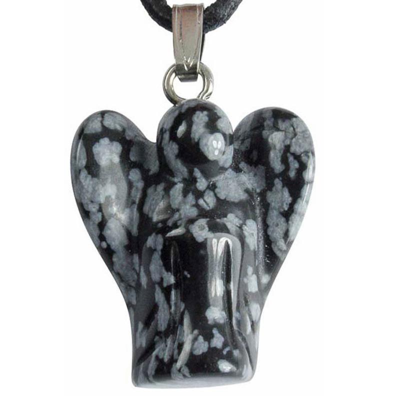 Pendentif ange obsidienne neige Mexique A 20mm - La Boite à Cailloux