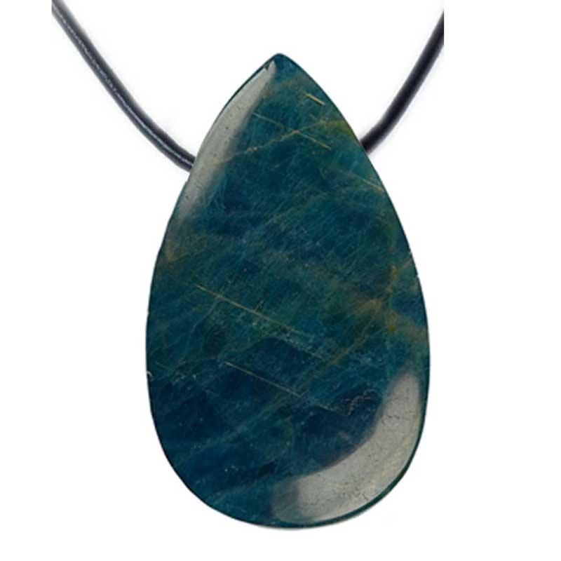Pendentif apatite bleue A goutte (pierre trouée) + cordon - La Boite à Cailloux