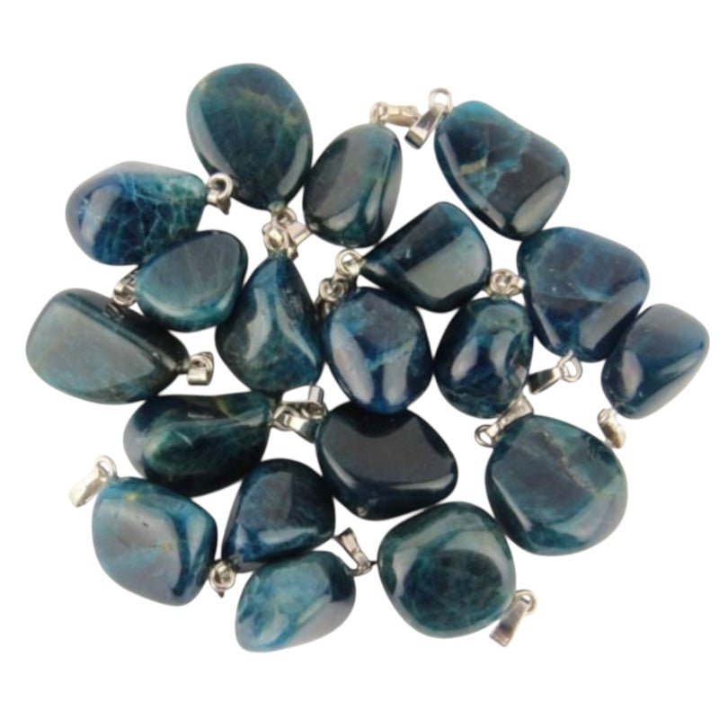 Pendentif apatite bleue Brésil AA pierre roulée boucle argent 925 - La Boite à Cailloux