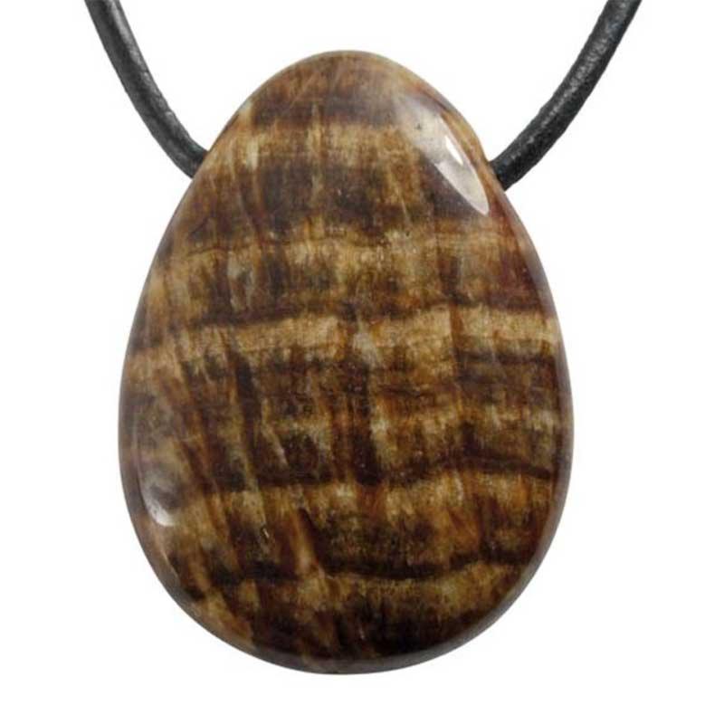 Pendentif aragonite beige Pérou (pierre trouée) + cordon - La Boite à Cailloux