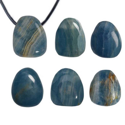 Pendentif aragonite bleue Argentine A (pierre trouée) + cordon - La Boite à Cailloux
