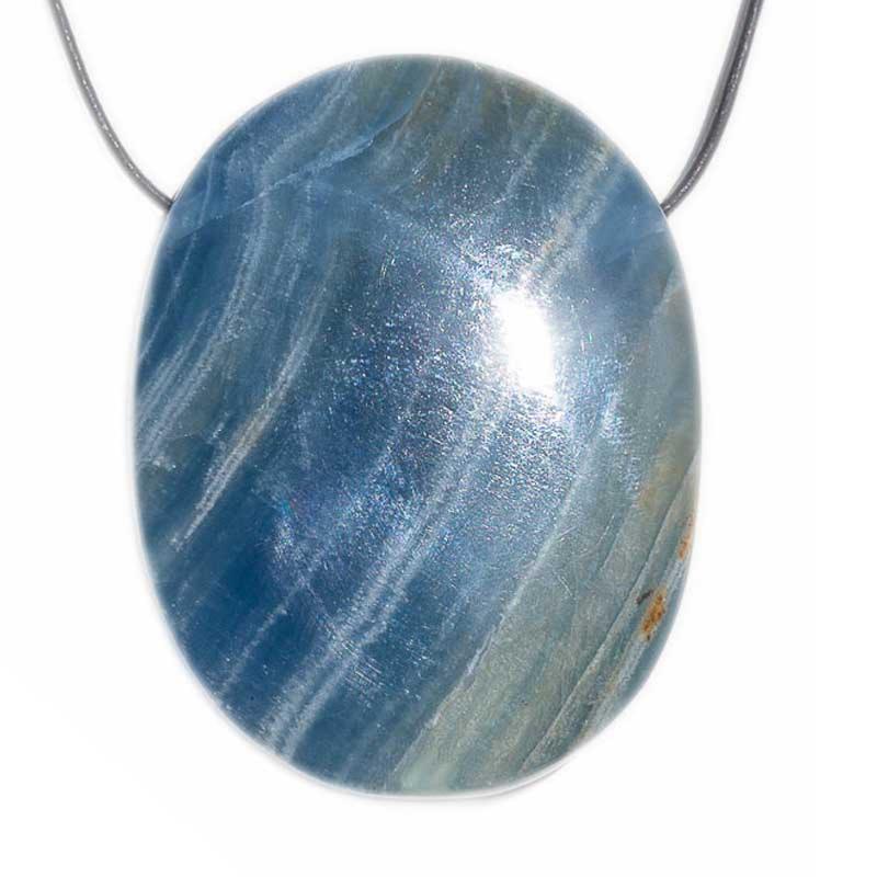 Pendentif aragonite bleue Pakistan A (ovale) + cordon - La Boite à Cailloux