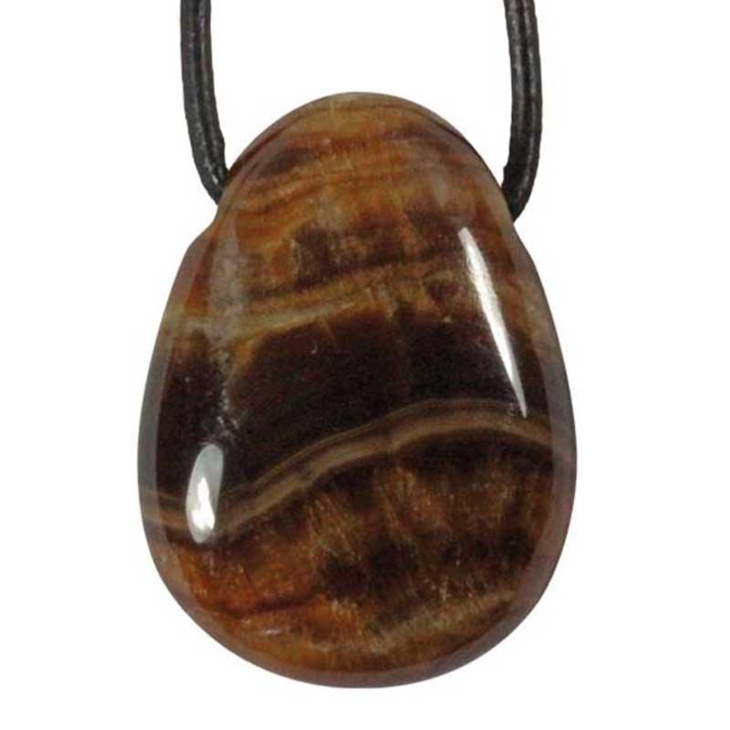 Pendentif aragonite marron Pérou A (pierre trouée) + cordon - La Boite à Cailloux