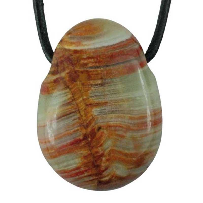 Pendentif aragonite verte Pérou A (pierre trouée) + cordon - La Boite à Cailloux
