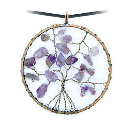 Pendentif arbre de vie améthyste 50mm + cordon - La Boite à Cailloux