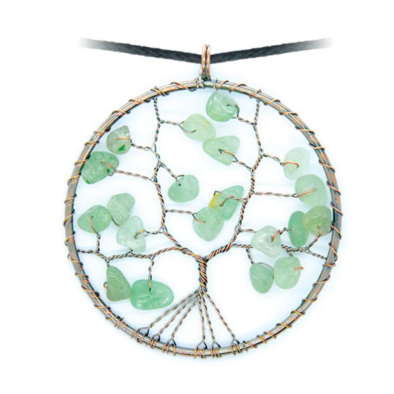 Pendentif arbre de vie aventurine verte 50mm + cordon - La Boite à Cailloux