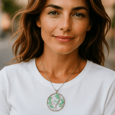 Green aventurine tree of life pendant 50mm + cord