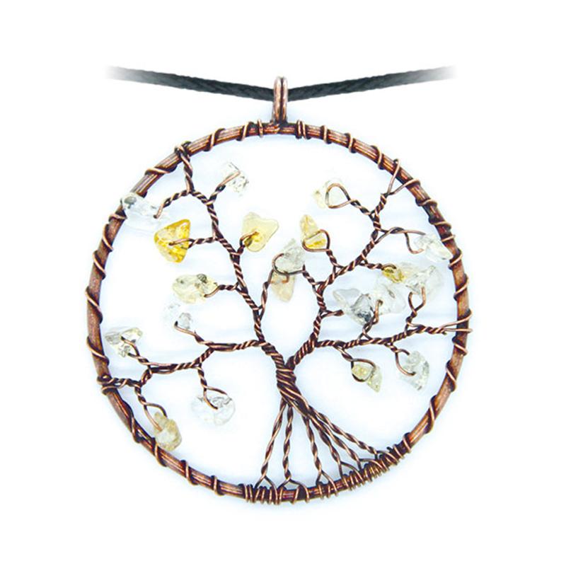 Pendentif arbre de vie citrine chauffée (améthyste chauffée) 50mm + cordon - La Boite à Cailloux