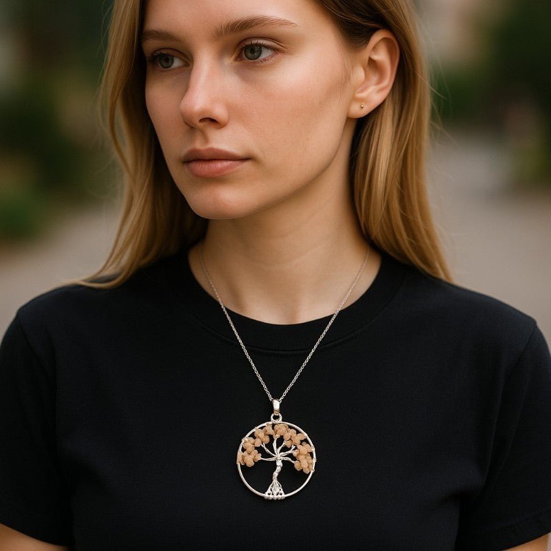 Pendentif arbre de vie citrine chauffée (améthyste chauffée) Brésil A 40mm - La Boite à Cailloux