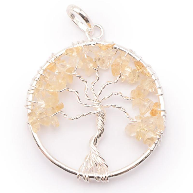 Pendentif arbre de vie citrine chauffée (améthyste chauffée) Brésil A 40mm - La Boite à Cailloux