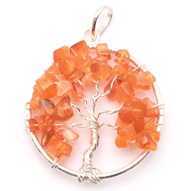 Pendentif arbre de vie cornaline Brésil A 40mm acier inoxydable - La Boite à Cailloux