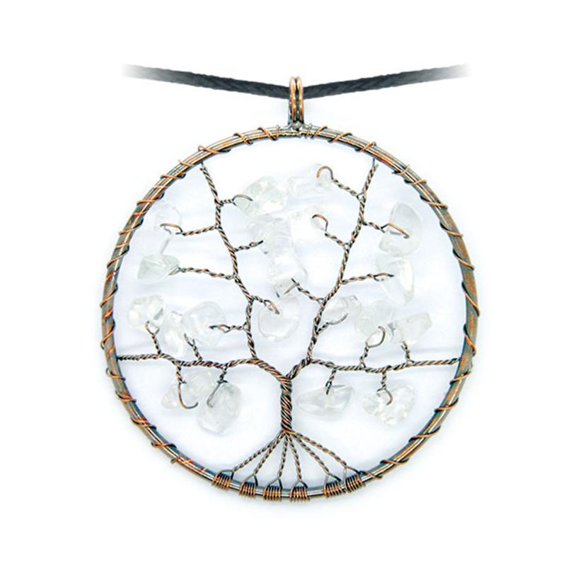 Pendentif arbre de vie cristal de roche 50mm + cordon - La Boite à Cailloux