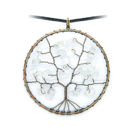 Pendentif arbre de vie cristal de roche 50mm + cordon - La Boite à Cailloux