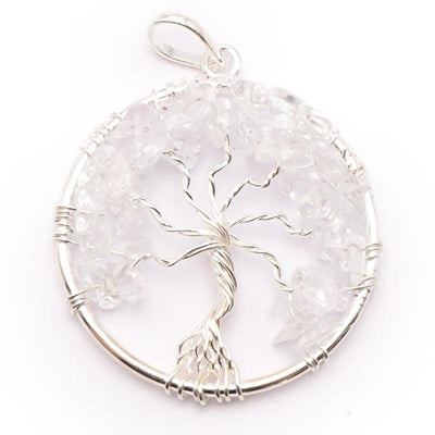 Colgante de árbol de la vida de cristal de roca brasileño, 40 mm