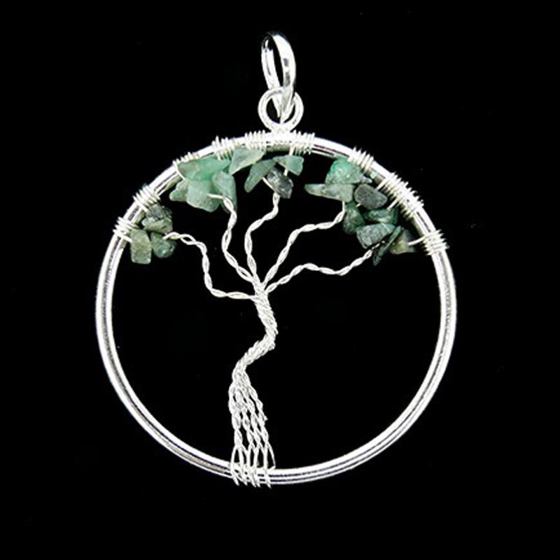 Pendentif arbre de vie emeraude Brésil A 35 - 40mm acier inoxydable - La Boite à Cailloux