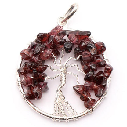 Pendentif arbre de vie grenat rouge almandin Inde A 40mm - La Boite à Cailloux