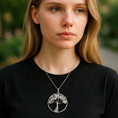 Tree of life pendant howlite Zimbabwe A 35-40mm stainless steel