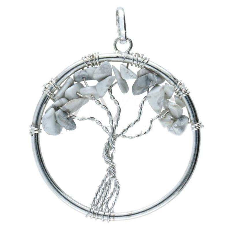 Pendentif arbre de vie howlite Zimbabwe A 35 - 40mm acier inoxydable - La Boite à Cailloux