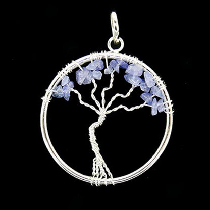 Pendentif arbre de vie iolite (cordiérite) Inde 35 - 40mm Acier inoxydable - La Boite à Cailloux
