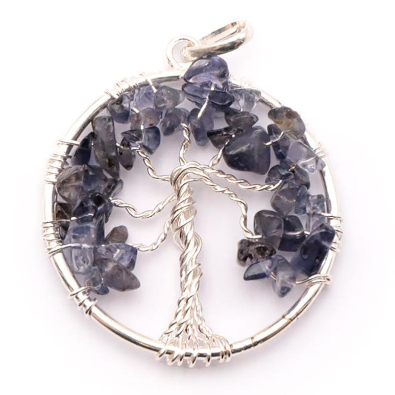 Pendentif arbre de vie iolite (cordiérite) Inde A 40mm - La Boite à Cailloux