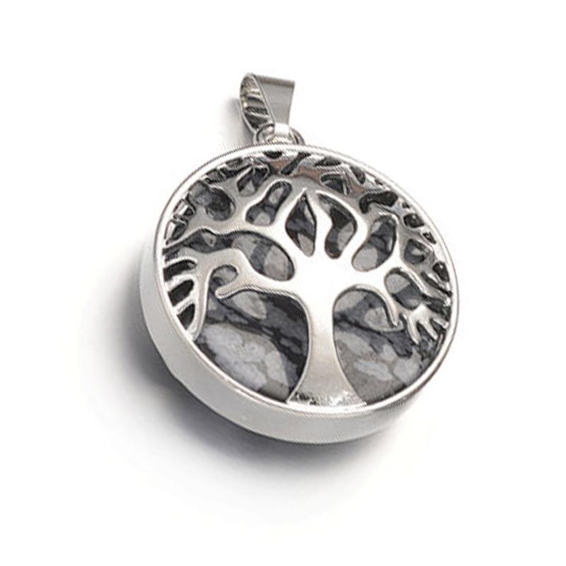 Pendentif arbre de vie obsidienne neige Mexique A - La Boite à Cailloux