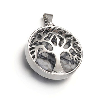 Pendentif arbre de vie obsidienne neige Mexique A - La Boite à Cailloux