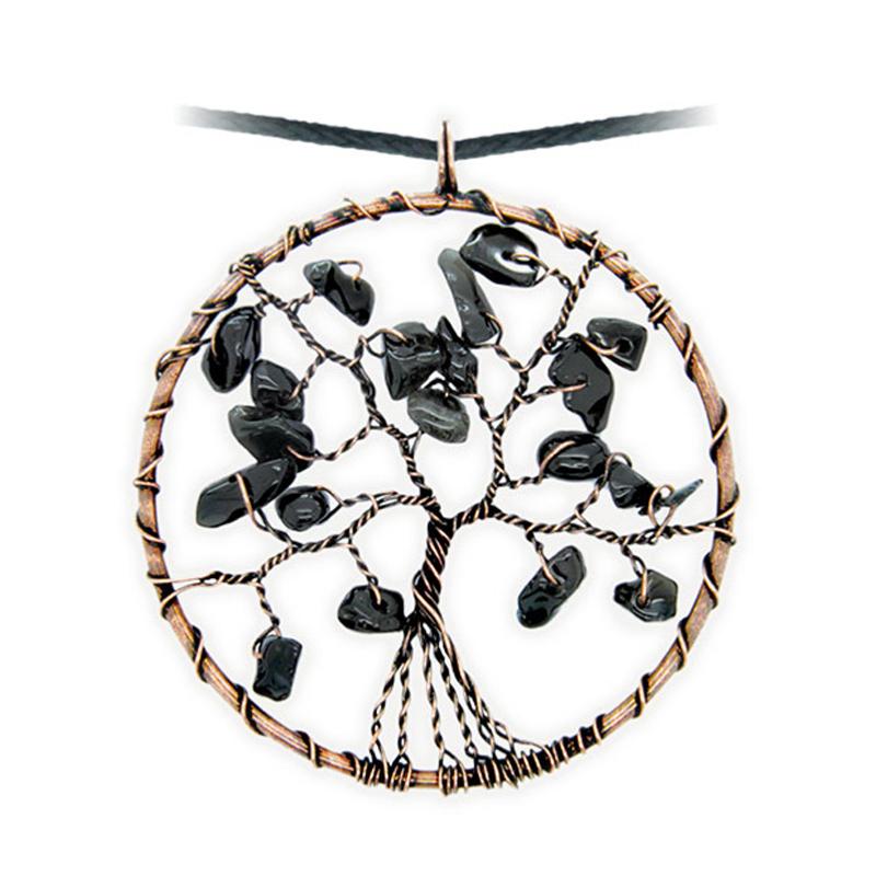 Pendentif arbre de vie onyx 50mm + cordon - La Boite à Cailloux