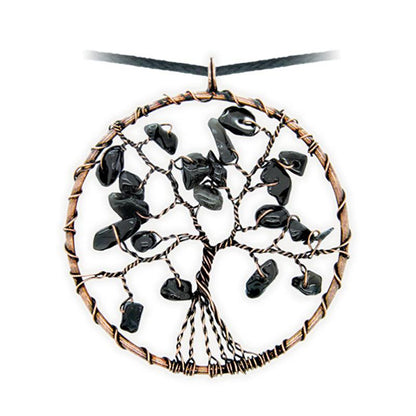 Pendentif arbre de vie onyx 50mm + cordon - La Boite à Cailloux